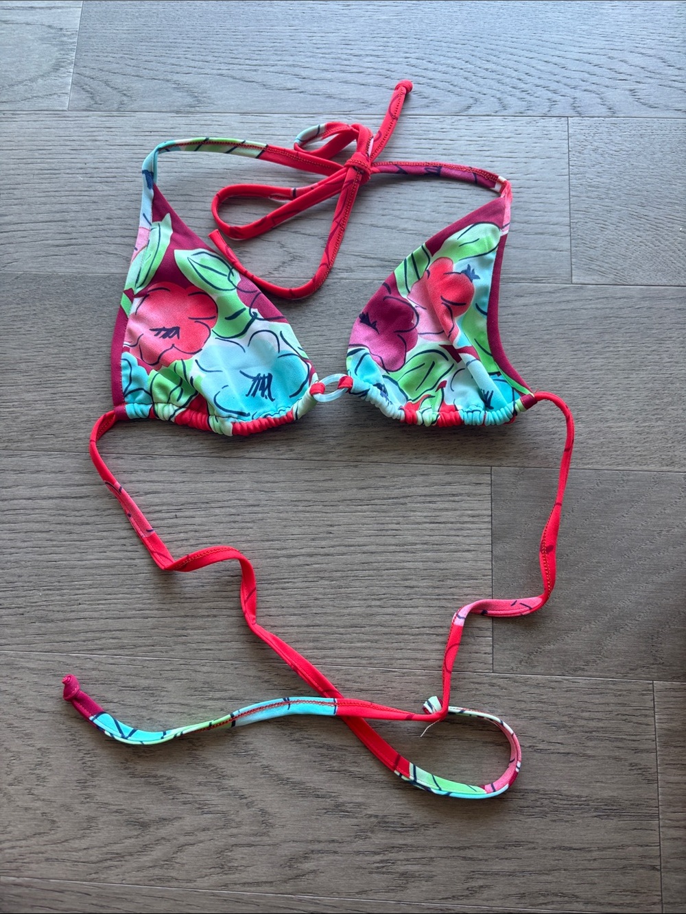 Floral Triangle Bikini Top in Red & Multicolor